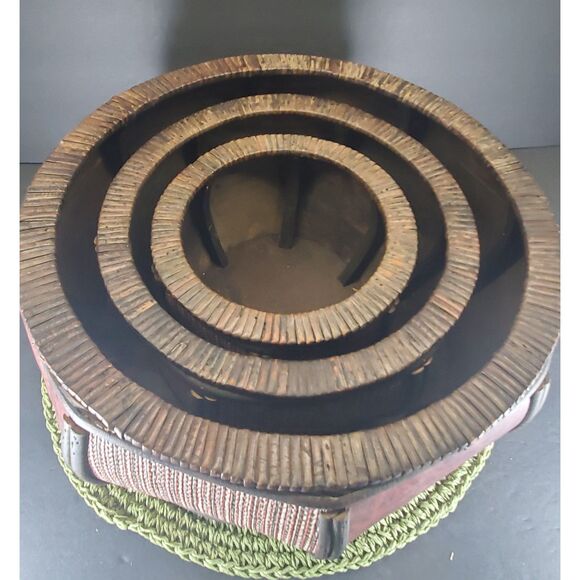 Set of 3 Wood & Bamboo Planters – Rustic Round Decorative Planter Pots - Picture 5 of 10